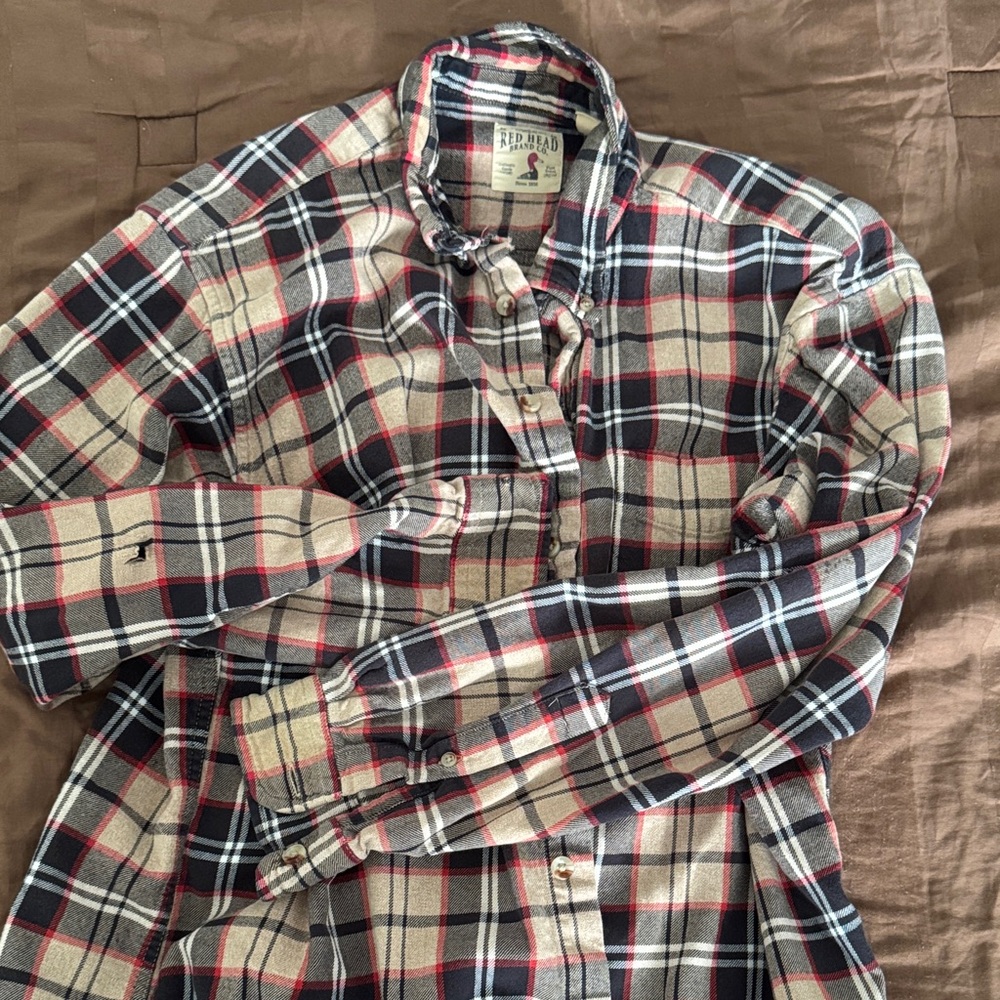 RedHead vintage flanel Men's Plaid Shirt - Red, Blue, and Cream